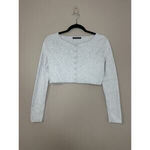 Brandy Melville Womens One Size Gray Crop Top Button Basic Ribbed Long Sleeve